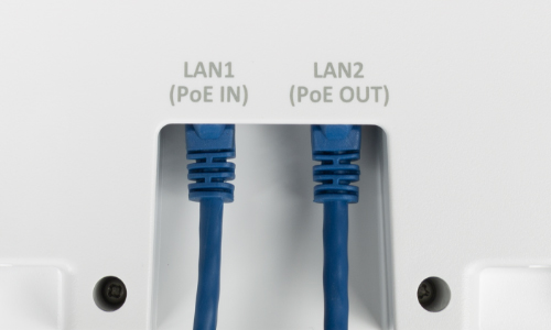 poe port with 2 ethernet cables plugged in