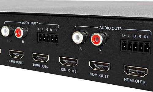 Close-up of audio output ports