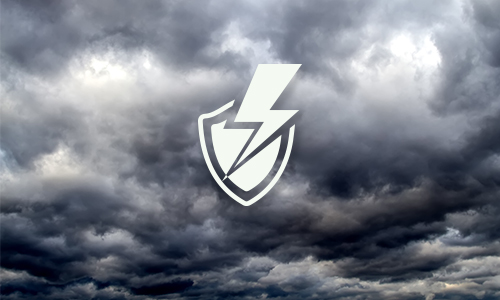 Surge protection icon with storm clouds in background