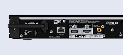 HDMI, USB, digital coaxial out, Wi-Fi, LAN.