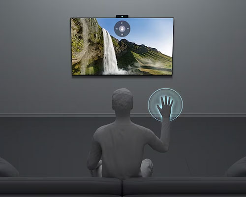 Graphic showing a person controlling TV by gesture control