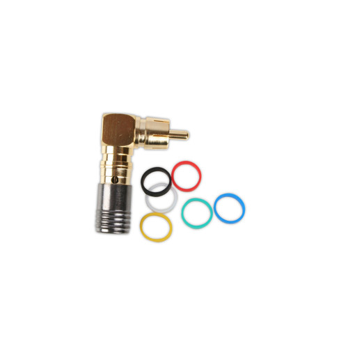Picture of BINARY - RCA MALE 90 DEGREE COMPRESSION CONNECTOR - RG59 QUAD (20/BAG)